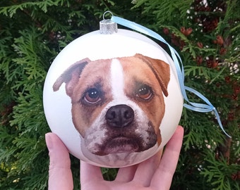 Custom hand painted pet portrait bauble Christmas ball personalised Ornament painted completely by hand from customer photograph Dog art