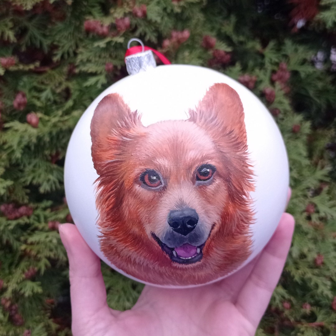 Custom Hand Painted Pet Portrait Bauble Christmas Ball Personalised