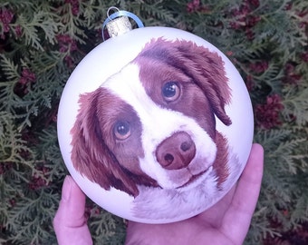 Custom hand painted pet portrait bauble Christmas ball personalised Ornament painted completely by hand from customer photograph Dog art