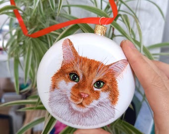 Custom Cat Portrait Ornament – Hand Painted Pet Memorial Gift, Personalized Cat Christmas Ornament, Cat Lover Gift, Pet Keepsake