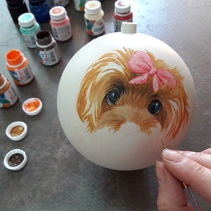 Custom hand painted pet portrait bauble Christmas ball personalised Ornament painted completely by hand from customer photograph Dog art image 4