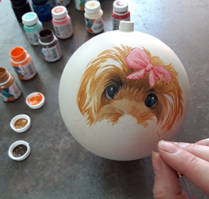 Custom hand painted pet portrait bauble Christmas ball personalised Ornament painted completely by hand from customer photograph Dog art image 4