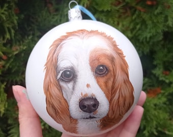 Animals drawn on the Christmas ball New year gift portrait gift Custom hand painted dog portrait bauble portrait from Spaniel gift