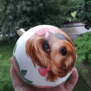Custom hand painted pet portrait bauble Christmas ball personalised Ornament painted completely by hand from customer photograph Dog art image 2
