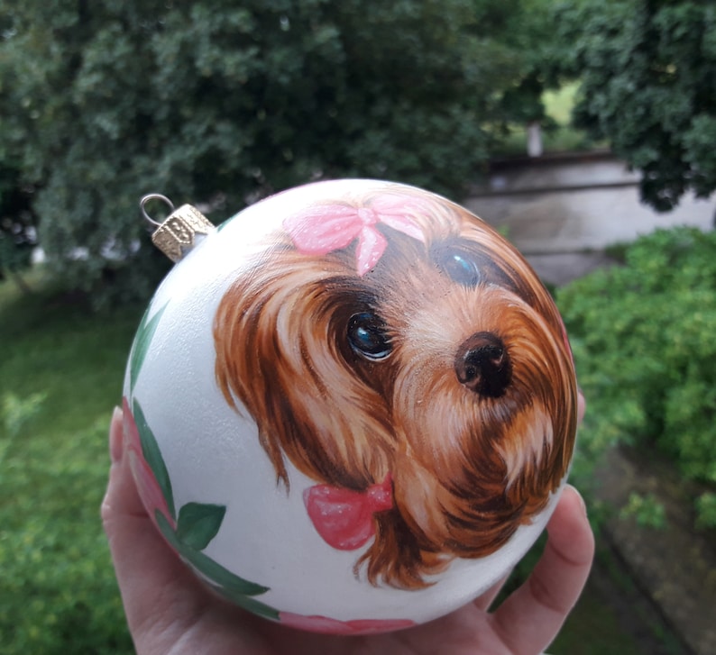 Custom hand painted pet portrait bauble Christmas ball personalised Ornament painted completely by hand from customer photograph Dog art image 2