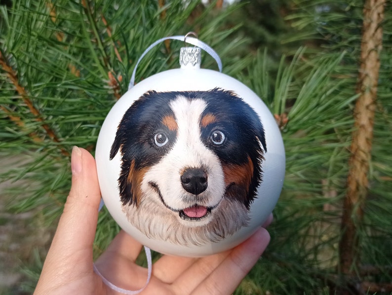 Custom hand painted pet portrait bauble Christmas ball personalised Ornament painted completely by hand from customer photograph Dog art image 8