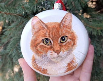 Custom Cat Portrait Ornament – Hand Painted Pet Memorial Gift, Personalized Cat Christmas Ornament, Cat Lover Gift, Pet Keepsake
