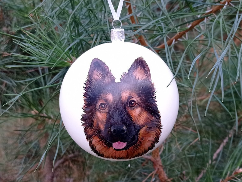 Custom hand painted pet portrait bauble Christmas ball personalised Ornament painted completely by hand from customer photograph Dog art image 7