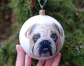 Hand painted pet portrait ornament  Custom Ornament, Painted Christmas bauble Memorial Ornament Memory dog gift