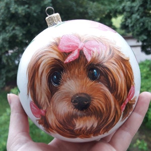 Custom hand painted pet portrait bauble Christmas ball personalised Ornament painted completely by hand from customer photograph Dog art ornament ball 5 inches