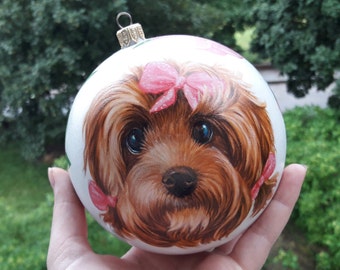 Custom hand painted pet portrait bauble Christmas ball personalised Ornament painted completely by hand from customer photograph Dog art