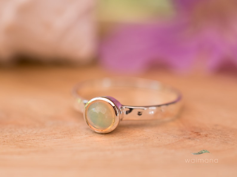 Birthstone WR067 Ethiopian Opal Gold Ring Stone Gemstone Waimana Ethiopian Opal Hammered Sterling Silver Ring Hammered Handmade