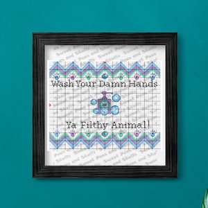 Wash Ya Hands Cross Stitch Pattern Soap Bubbles Reminder Cleanliness