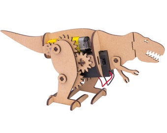 Dino Bot - DIY Wooden Robot Toy Kit made from Laser Cut Wood and Electric Motor - Gift for Kids, Boys, Girls, Men, Women, Husband, Wife