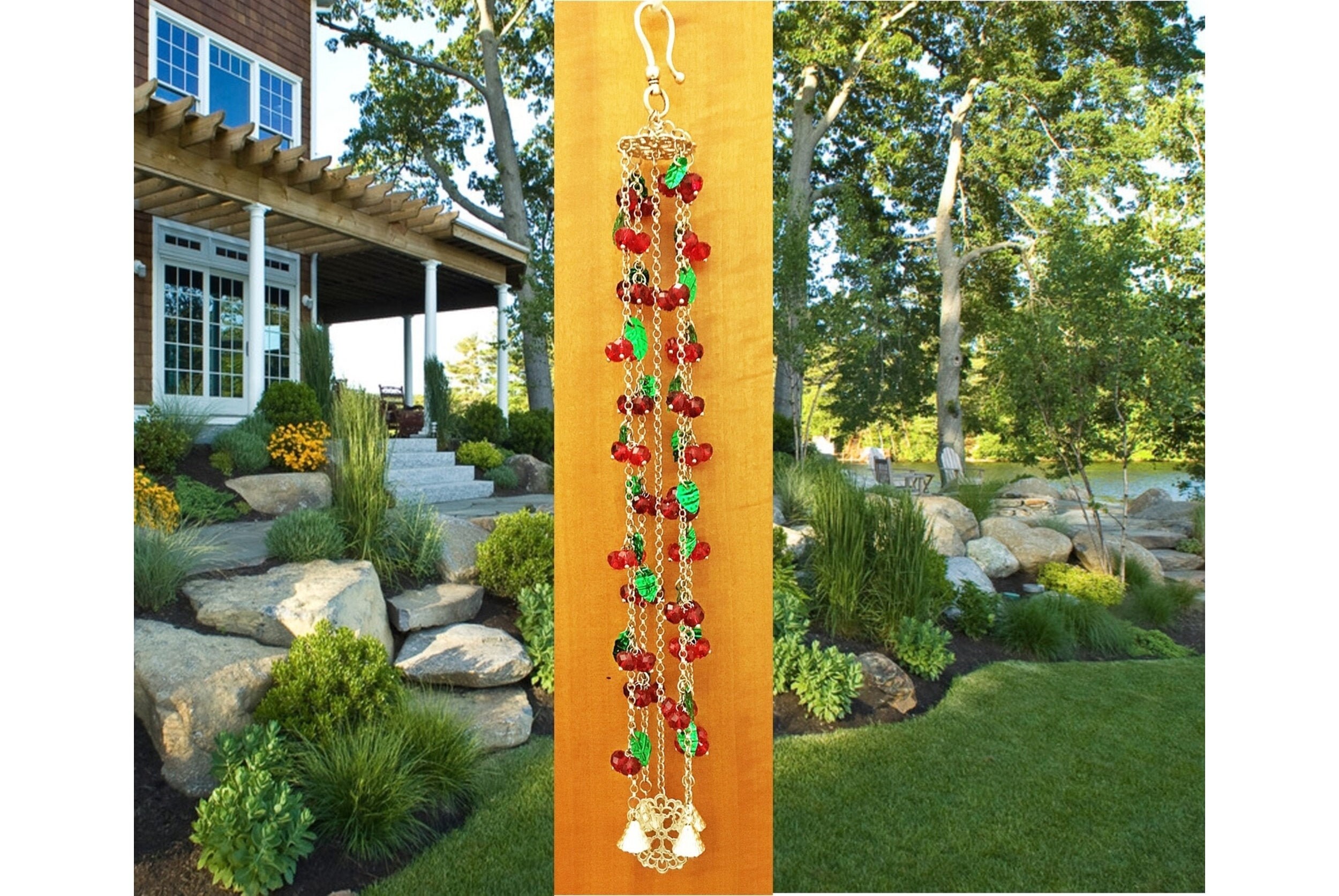 Glass wind chimes Outdoor wind chimes Red wind chime Patio Etsy