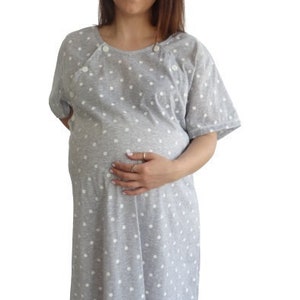 980 Birth Gown Maternity Womens Pyjamas Nightdress Pregnancy Nursing Hospitalwear Breastfeeding White