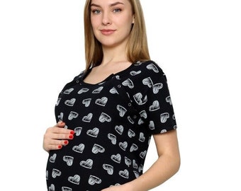 Birth Gown Black Birth Hospital Maternity  100% Cotton Nursing Nightdress Breastfeeding Pregnancy Nightwear Baby Shower Gift 933