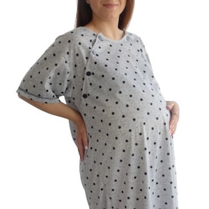 980 Birth Gown Maternity Womens Pyjamas Nightdress Pregnancy Nursing Hospitalwear Breastfeeding Navy