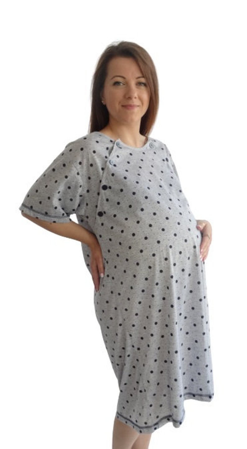 980 Birth Gown Maternity Womens Pyjamas Nightdress Pregnancy Nursing Hospitalwear Breastfeeding Navy