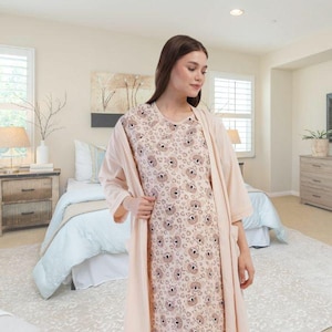 Maternity Nightdress Set Pregnancy Nursing Gown Hospital Breastfeeding Shirt
