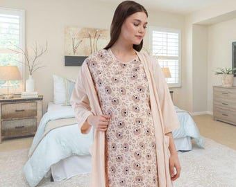 Maternity Nightdress Set Pregnancy Nursing Gown Hospital Breastfeeding Shirt