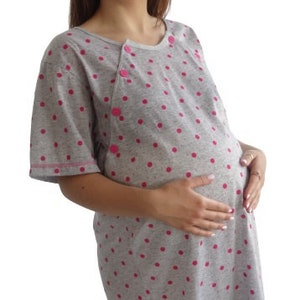 980 Birth Gown Maternity Womens Pyjamas Nightdress Pregnancy Nursing Hospitalwear Breastfeeding Pink