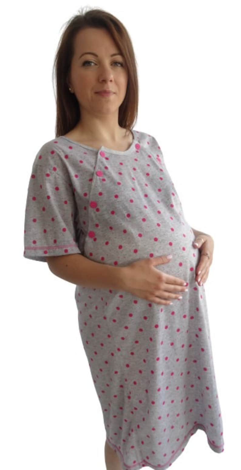 980 Birth Gown Maternity Womens Pyjamas Nightdress Pregnancy Nursing Hospitalwear Breastfeeding Pink