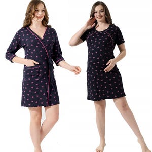 Maternity Dressing Gown and Nightdress SET Pregnancy Postpartum Gown Nursing Hospital Breastfeeding Kimono Baby Shower Women Mother Gift 166