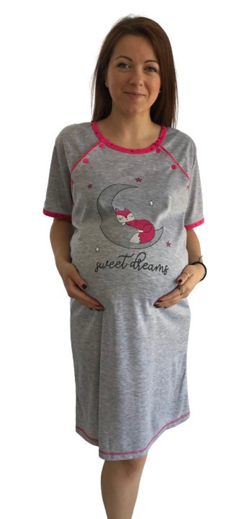 937 Birth Gown Maternity Breastfeeding Nightdress Pregnancy Nursing Nightwear Fuchsia
