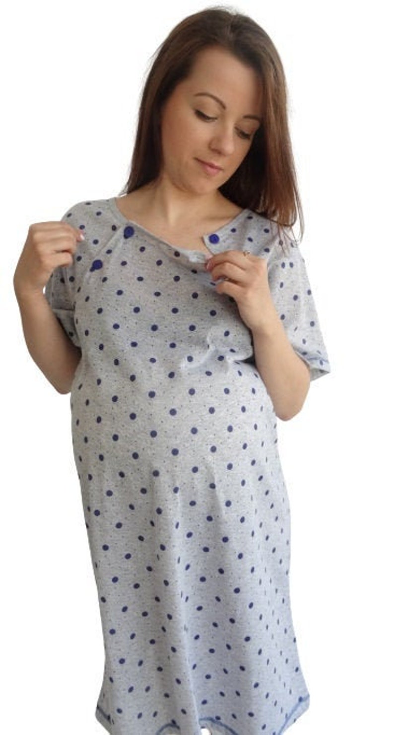 980 Birth Gown Maternity Womens Pyjamas Nightdress Pregnancy Nursing Hospitalwear Breastfeeding Blue