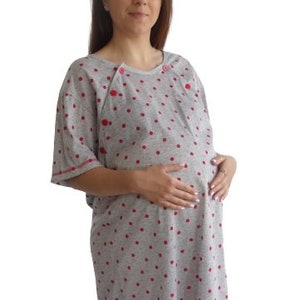 980 Birth Gown Maternity Womens Pyjamas Nightdress Pregnancy Nursing Hospitalwear Breastfeeding Red