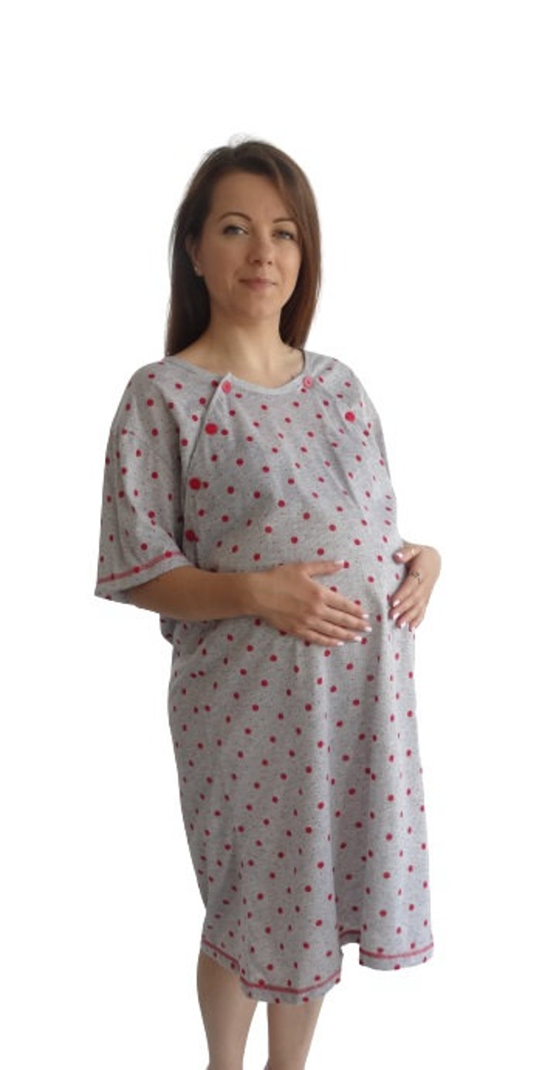 980 Birth Gown Maternity Womens Pyjamas Nightdress Pregnancy Nursing Hospitalwear Breastfeeding Red