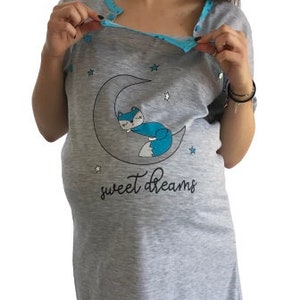 937 Birth Gown Maternity Breastfeeding Nightdress Pregnancy Nursing Nightwear Aqua