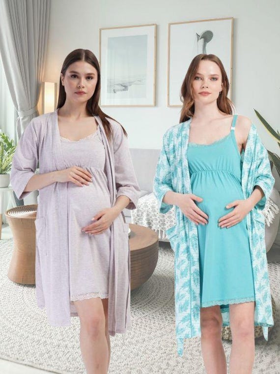 Buy 14420 Maternity Nightdress Set Beige/blue Pregnancy Nursing