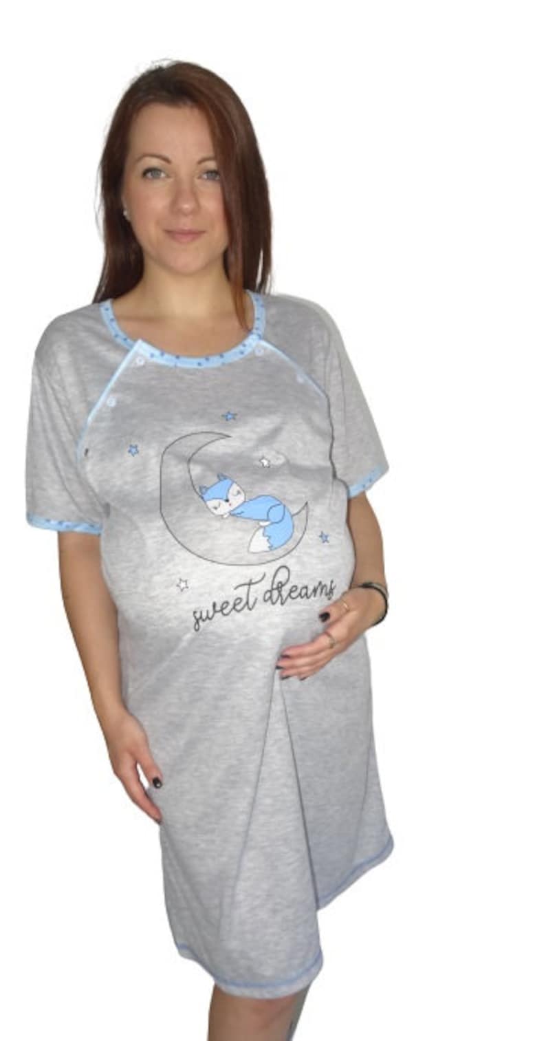 937 Birth Gown Maternity Breastfeeding Nightdress Pregnancy Nursing Nightwear Blue