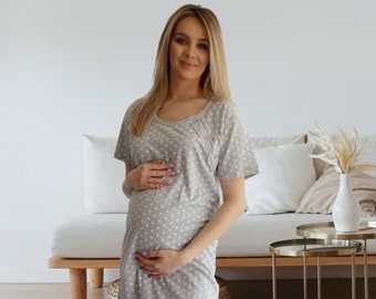932/933 Birth Gown Maternity Pyjamas Nightdress Breastfeeding 100% cotton Pregnancy Nursing Maternity Nightwear DOT or HEARTS