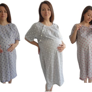 980 Birth Gown Maternity Womens Pyjamas Nightdress Pregnancy Nursing Hospitalwear Breastfeeding image 2