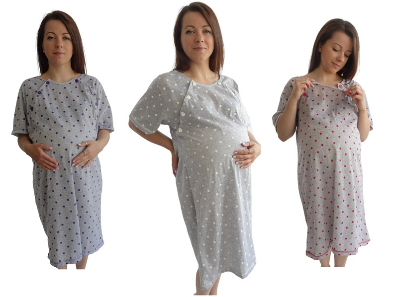 980 Birth Gown Maternity Womens Pyjamas Nightdress Pregnancy Nursing Hospitalwear Breastfeeding image 2