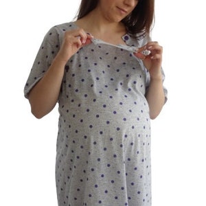 980 Birth Gown Maternity Womens Pyjamas Nightdress Pregnancy Nursing Hospitalwear Breastfeeding Purple