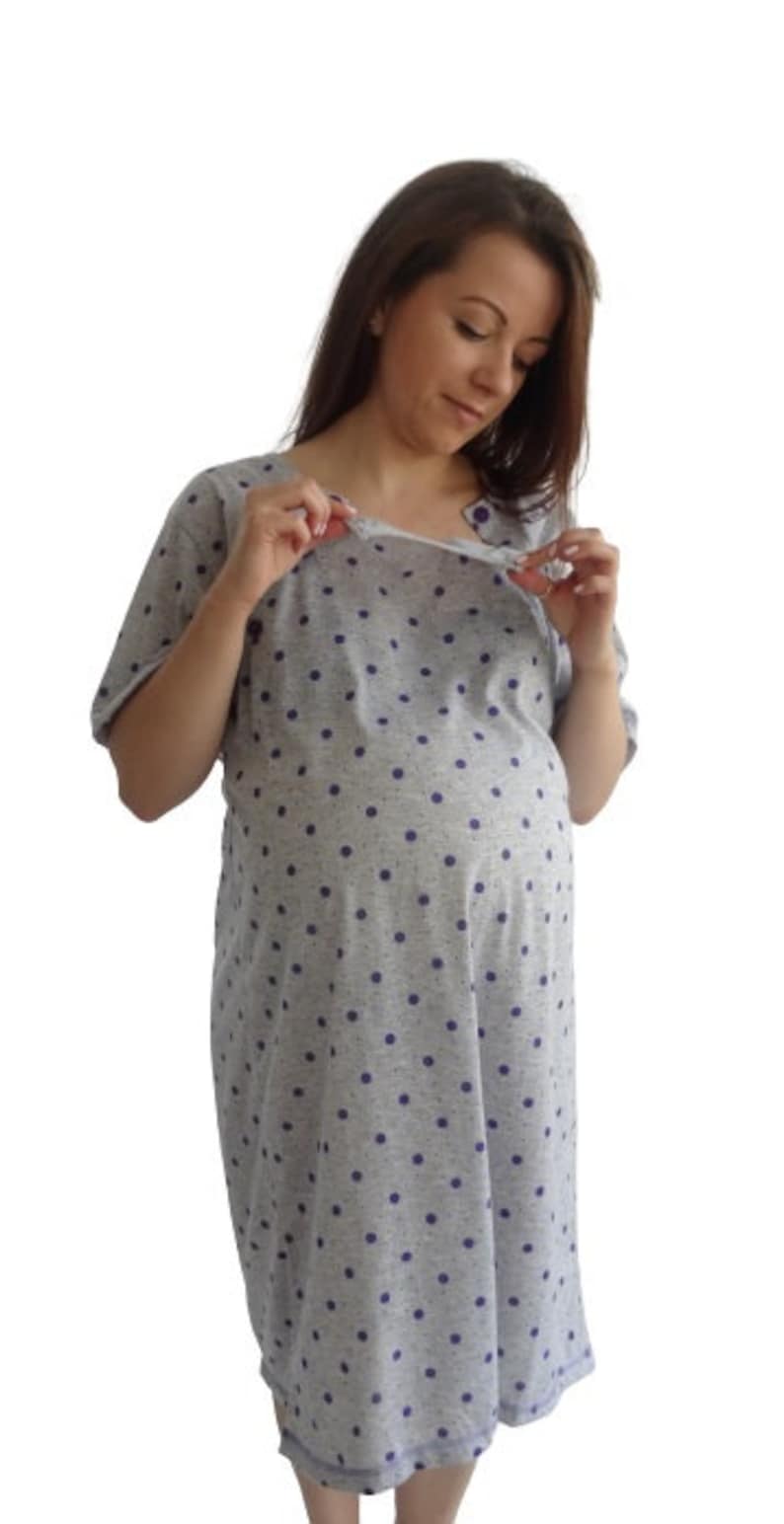 980 Birth Gown Maternity Womens Pyjamas Nightdress Pregnancy Nursing Hospitalwear Breastfeeding Purple