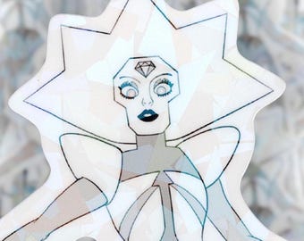 White Diamond Steven Universe Sticker 3.75", Holographic Shattered Gem, SU Fan Art Gift