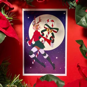 Zauberhaftes Rentier-Mädchen | Weihnachtliche Postkarte 10,2 x 15,2 cm