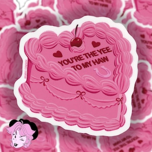 Sticker coeur pour gâteau 2,5 pouces | « You're the Yee to my Haw » (Cowboy kawaii)