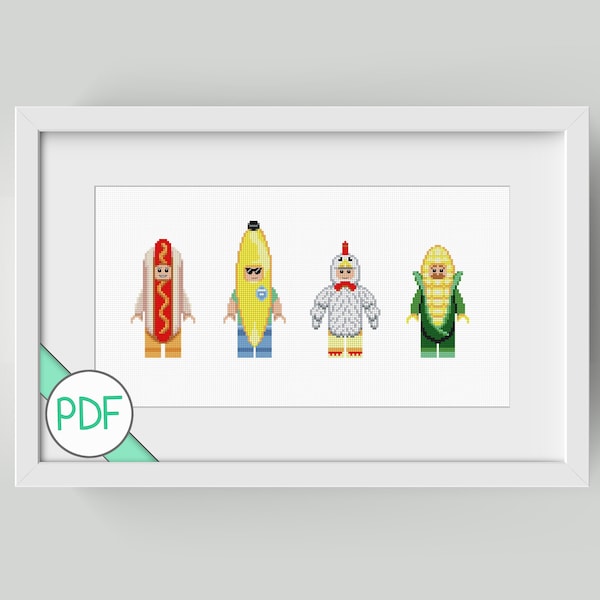 Food Costume Characters Cross Stitch Pattern, PDF INSTANT DOWNLOAD