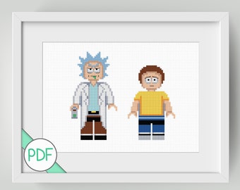 Cross Stitch Pattern: Scientist and Grandson Characters, PDF INSTANT DOWNLOAD