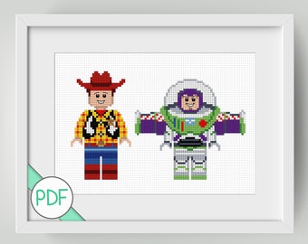 Cross Stitch Pattern: Cowboy and Alien Characters, PDF INSTANT DOWNLOAD