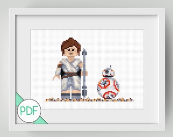 Cross Stitch Pattern: Star Character and Robot, PDF INSTANT DOWNLOAD