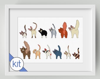 Cross Stitch Kit: Funny Cats showing off their Butts, Cute Cats, Cat