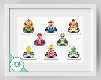 Wzór do haftu krzyżykowego „Karting Characters”, PDF DO NATYCHMIASTOWEGO POBRANIA