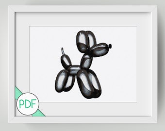 Poodle Balloon Black, Cross Stitch Pattern, PDF INSTANT DOWNLOAD, Dog, Animal, Large